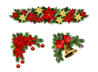 Christmas decorations with fir tree golden jingle bells