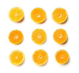 Ripe tasty tangerines on white background