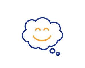 Happy emoticon sign. Smile chat line icon. Comic speech bubble symbol. Colorful outline concept. Blue and orange thin line smile chat icon. Vector