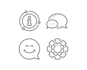 Smile face line icon. Chat bubble, info sign elements. Happy emoticon chat sign. Speech bubble symbol. Linear smile face outline icon. Information bubble. Vector