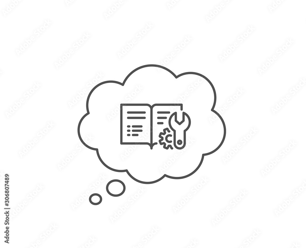Aufkleber Engineering documentation line icon. Chat bubble design. Technical instruction sign. Outline concept. Thin line engineering documentation icon. Vector
