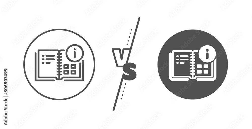Poster technical information sign. versus concept. instruction info line icon. line vs classic instruction 