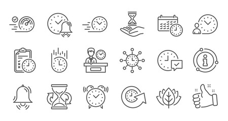 Time line icons. Calendar, Time management and Delivery. Hourglass linear icon set. Quality line set. Vector