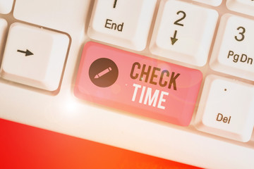 Conceptual hand writing showing Check Time. Concept meaning instance of checking the time taken to...