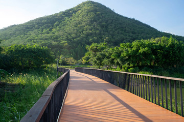 silhouette of the bridge on the mountain background