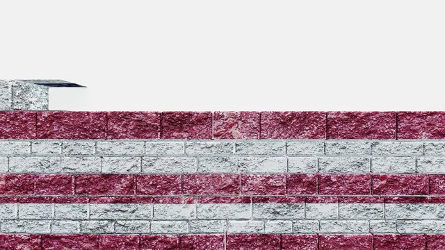 America wall, brick wall of United states USA with the US flag, animation of building wall on white background