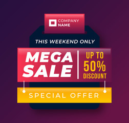 Mega sale discount banner promotion. Vector illustration