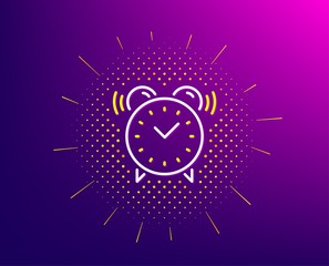 Alarm clock line icon. Halftone pattern. Time or watch sign. Gradient background. Alarm clock line icon. Yellow halftone pattern. Vector