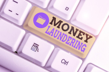 Conceptual hand writing showing Money Laundering. Concept meaning concealment of the origins of...