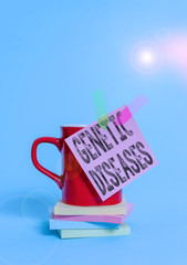 Writing note showing Genetic Diseases. Business concept for disease caused by an abnormality in an...