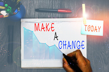Writing note showing Make A Change. Business concept for Create a Difference Alteration Have an...