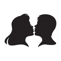 graphic shadow head couple, Men and women kissing, vector