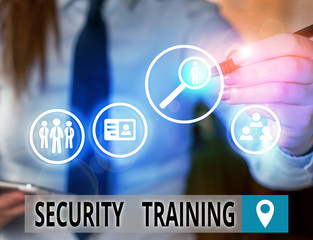 Text sign showing Security Training. Business photo text providing security awareness training for...