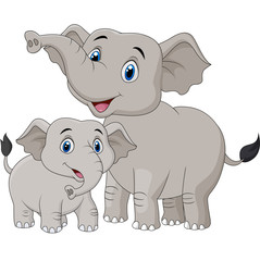 Cartoon Mother and baby elephant