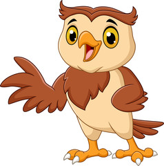 Obraz premium Cartoon owl waving isolated on white background