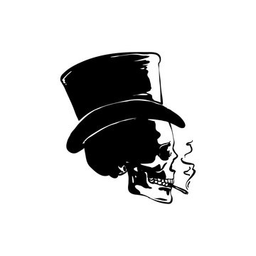 Skull smoking wear magic hat side view vector design