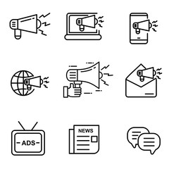Set of digital marketing icon with black line design isolated on white background