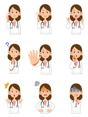9種類の女性医師の上半身のポーズと仕草1