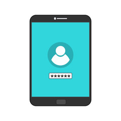 Smartphone with register now button and user icon. Internet security concept icon. Identification and protection simbol Vector Flat Illustration Icon Stock