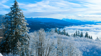 Wintery cloud inversion over snowy Fraser Valley