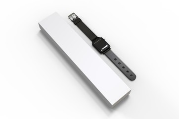 Smart watch with hard box packaging for branding and mock up. 3d render illustration.