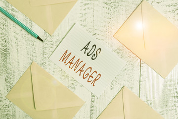 Conceptual hand writing showing Ads Analysisager. Concept meaning oversee and control the various...