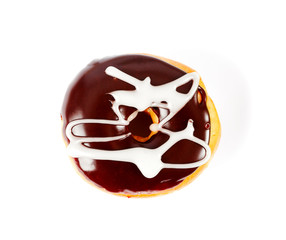 Sweet donut with chocolate glaze on white background
