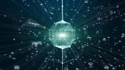 Technology network digital data connection and Digital Data Network Protection. Future Technology Network Concept.
