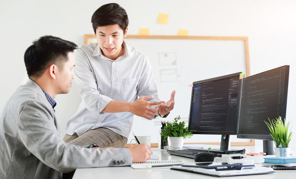 Cropped shot view Developing programming and coding technologies. Website design. Programmer working in a software develop company office. 