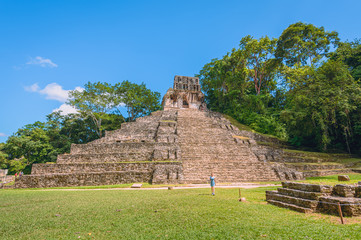 Mayan pyramid. Ancient Mayan ruins in Palenque, Chiapas, Mexico. Mayan ruins in the middle of the jungle on a sunny day