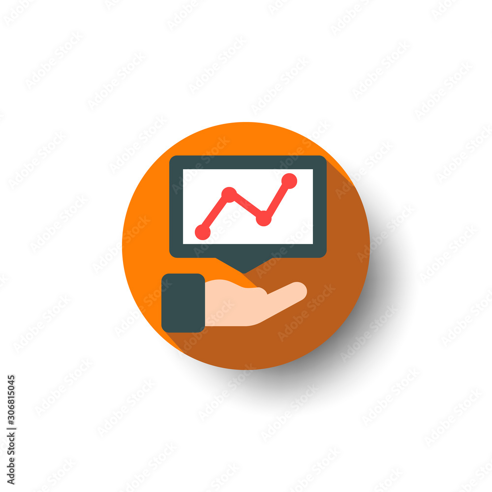 Poster hand showing data projection in screen flat long shadow icon style