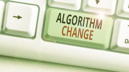 Writing note showing Algorithm Change. Business concept for change in procedure designed to perform...