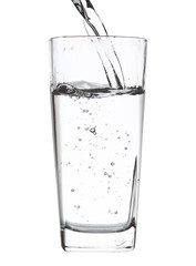 clipping path Pouring fresh pure water into glass isolated on white background