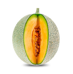 Green melon cantaloupe  fruit isolated on white background