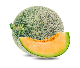 Green melon cantaloupe  fruit isolated on white background