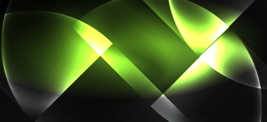 Neon glowing techno lines, hi-tech futuristic abstract background. Template with abstract shapes in dark space