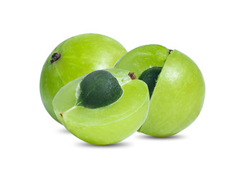 Indian gooseberry ,Phyllanthus emblica , amla green fruits isolated on white background