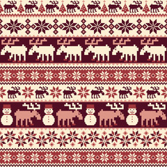 トナカイと雪だるまのノルディック柄,