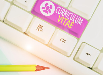 Word writing text Curriculum Vitae. Business photo showcasing a brief account of a demonstrating s...