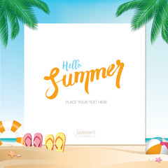 Fototapeta na wymiar Colorful summer holiday beach background with space for texts