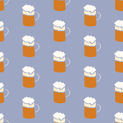 Hand drawn seamless pattern with beer. Vector illustration. EPS 10