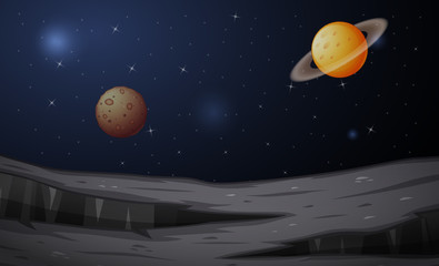 Mars and saturn planet landscape in space illustration