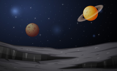 Mars and saturn planet landscape in space illustration © dreamblack46