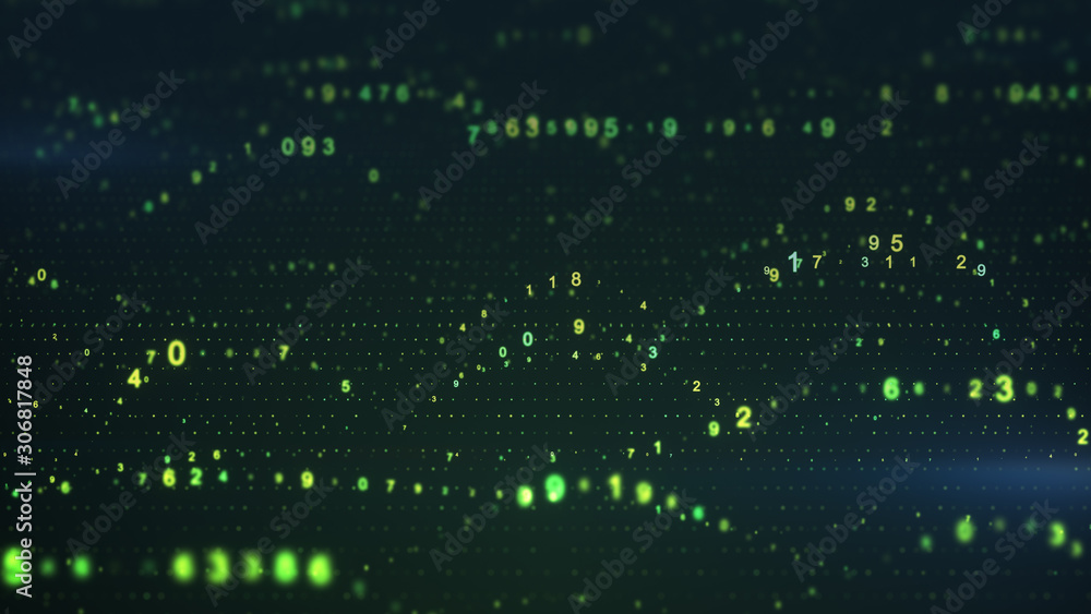Poster floating digital code of big data 3d render illustration