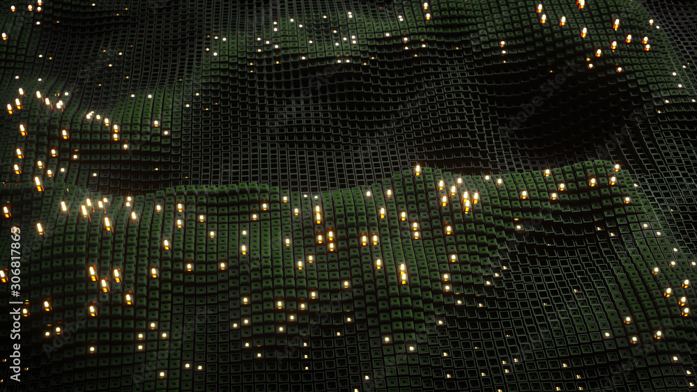 Poster matrix of cubes and glowing columns 3d render illustration