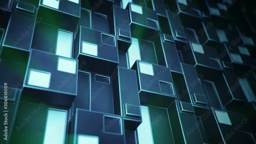 Poster futuristic sci-fi teal wall. abstract technology or sci-fi concept. seamless loop 3d render animatio