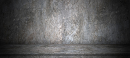 Perspective cement floor or concrete shelf table, used as a studio background wall to display your products.loft style - obrazy, fototapety, plakaty