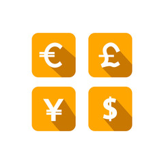 Currency icon set. Money sign. Euro, Dollar, Yen, Pound. Vector illustration. 