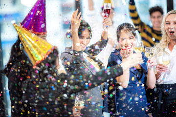 Business partners toast champagne company event celebration success