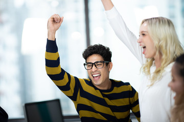 A group of business people are enjoying the success of doing business